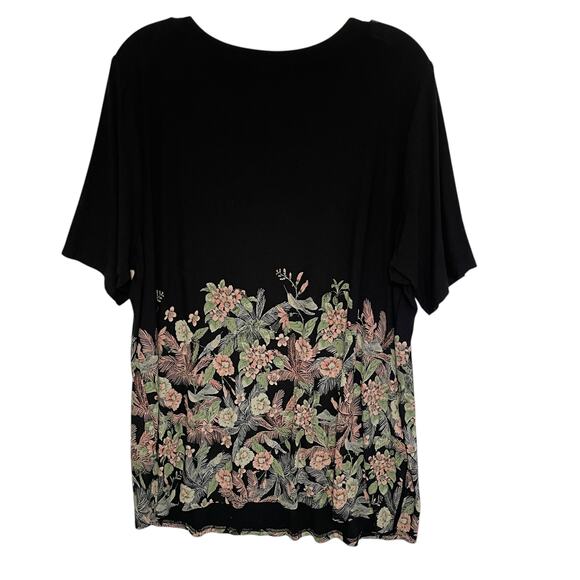 J. Jill Wearever Collection Floral Humming Bird Top Womens XL Black Tunic Tee - Picture 7 of 11